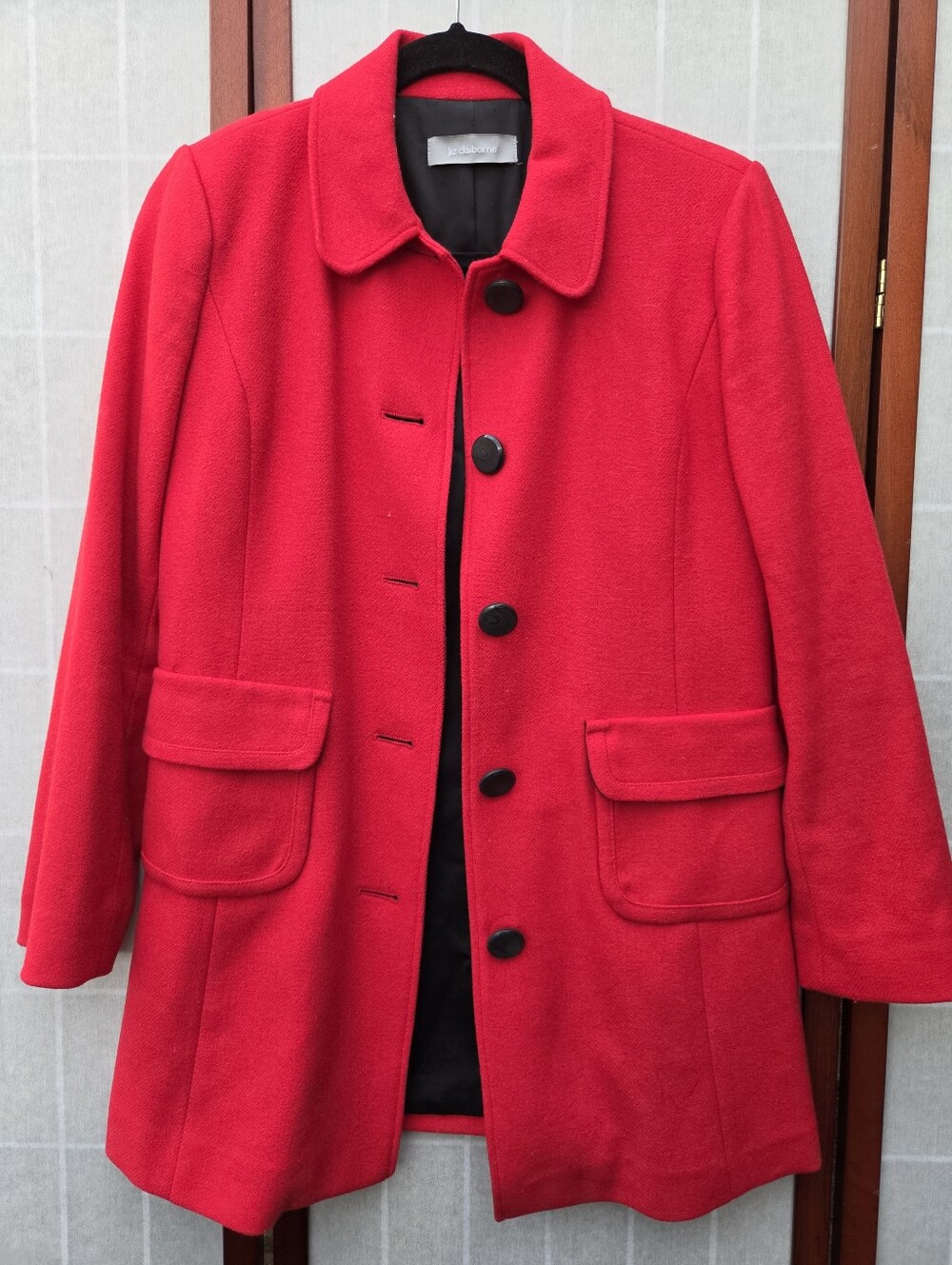 Liz Claiborne Vintage Red Wool Blend Coat Mod Preppy Minimalist Classic Petite S
